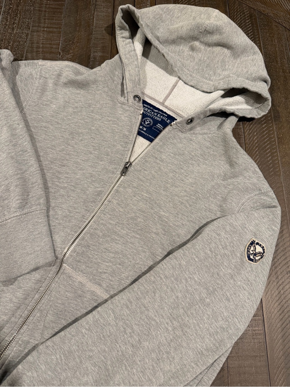 American Eagle Outfitters Heather Light Gray Full-Zip Hoodie